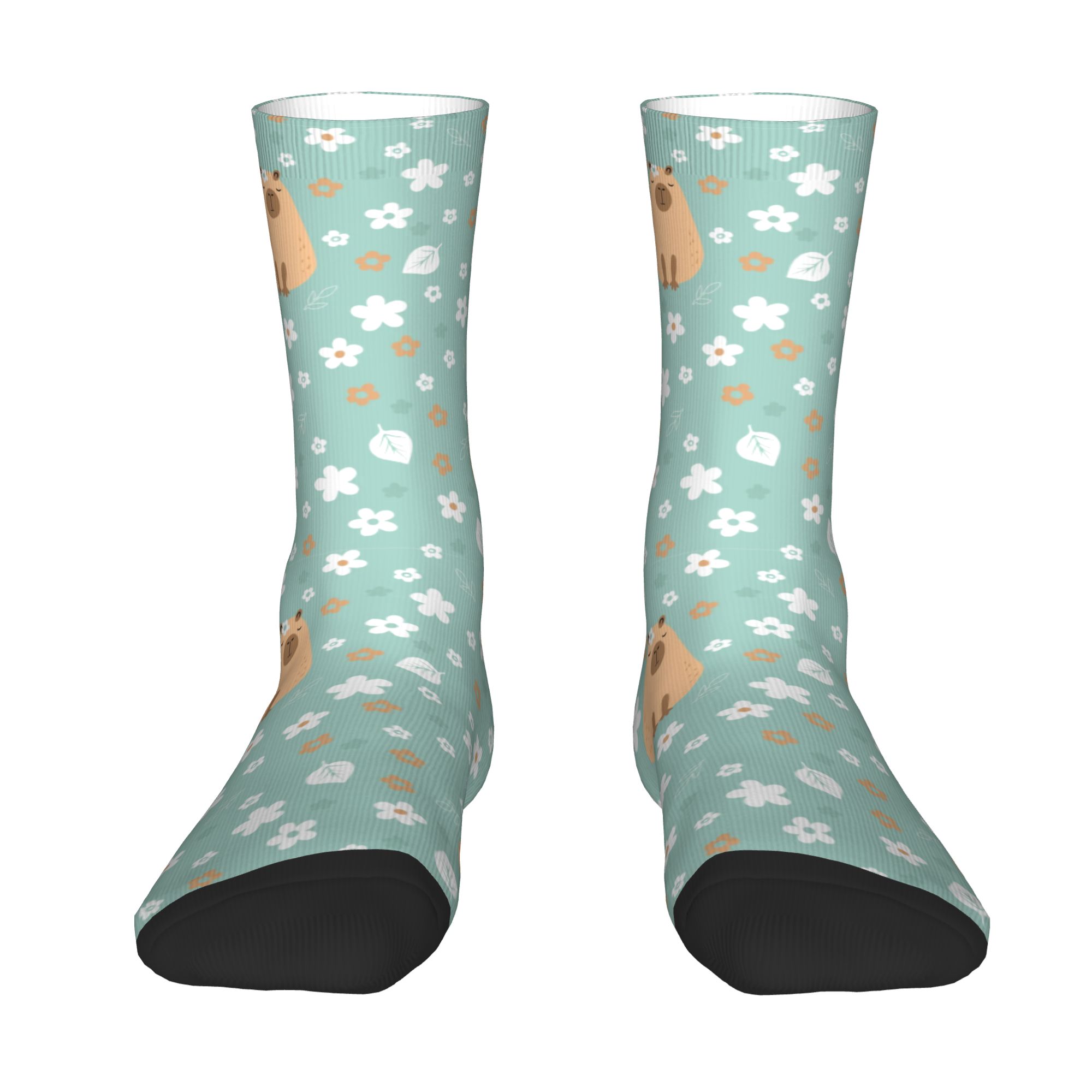 Dress Sock Men - Забавные носки с капибарой и цветами,